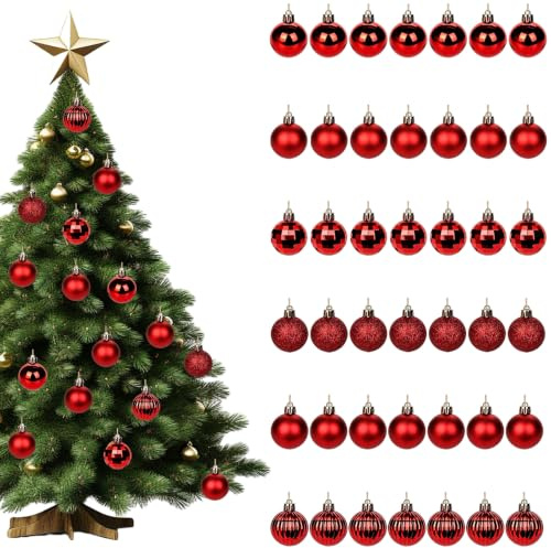 GESDYO 42 Stück Weihnachtskugeln Set Rot 3 cm – Christbaumkugeln aus Kunststoff mit Aufhängeöse, Weihnachtsbaumschmuck Glänzend für Weihnachtsbaum Deko, Party & Festdekoration