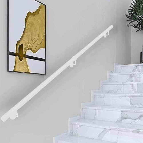 Main courante blanche pour escaliers, 60cm 80cm 1m 1.5m 2m 2.5m 3m fixation murale rampe d'escalier tige de support, main courante antidérapante en tube rond pour l'intérieur et l'extérieur(350cm)