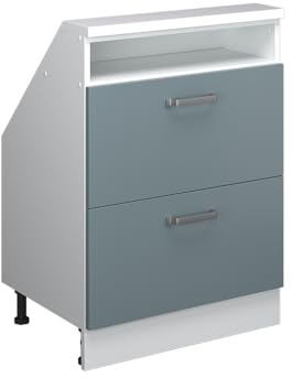 Vicco Armario de Cocina para Techo Inclinado R-Line, Azul-Gris-Blanco, 60 cm con 2 cajones