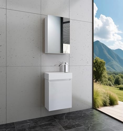 Faizee Home | Badmöbel Set Weiß – Waschtisch mit Unterschrank, Keramik-Waschbecken & Spiegelschrank | Ohne Armatur | Modernes Badezimmermöbel mit elegantem Design