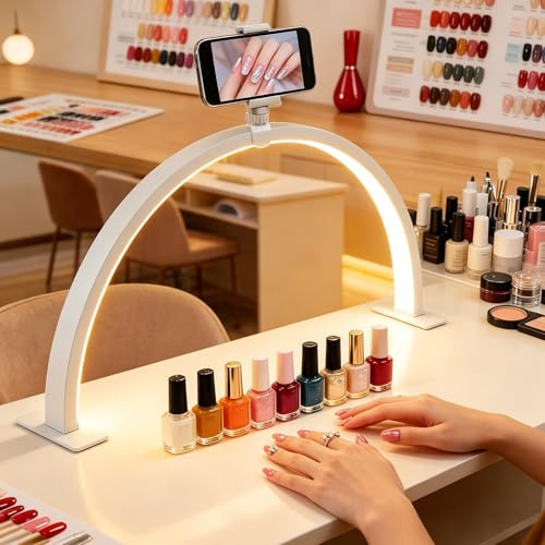 NCONCO Half Moon LED Nail Lamp, Foldable Arch w/Phone, 3-Mode 10-Level | Foldable nail lamp with phone holder. 3 color modes & 10 brightness levels. For nail desk, eyelash, makeup, tattoo