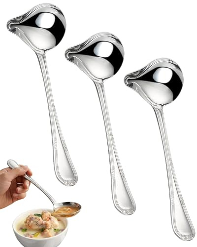 YEDPGUE Lot de 3 Petites Louches à Sauce,Louche à Sauce Avec Bec Verseur, 20,5cm Louche à en Acier Inoxydable, pour Vinaigrettes, Sauces à Soupe, Sauces Frites, Petites Louches