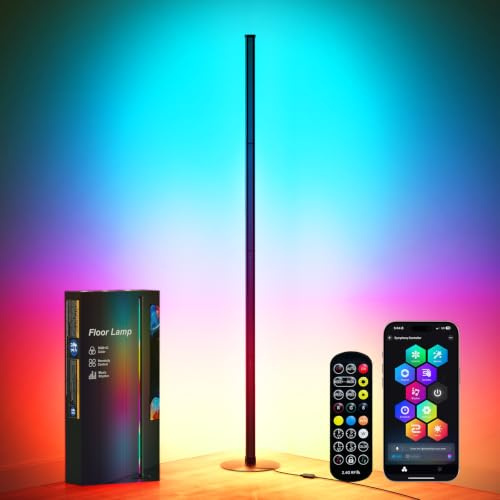 Smiling Shark LED Stehlampe Wohnzimmer, Smart Modern RGBIC Standleuchte mit Fernbedienung und APP 16 Millionen Farben Dimmbar Stehlampe mit Musik Sync und Timer für Schlafzimmer Gaming-Zimmer