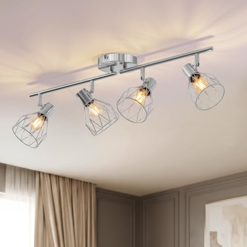 ANWIO Ceiling Light,4 Way Silver Kitchen Lights Ceiling,Ceiling Spotlights,Bedroom Lights Ceiling,Wall Lamp,Light Fittings Ceilings for Kitchen Living Room(E14 Base,NO Bulbs)