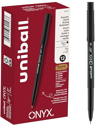 uni-ball ONYX Rollerball Pen, Fine Point (0.7mm), Black, 12 Count
