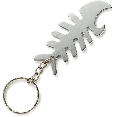 Komonee Fish Bone Silver Bottle Opener Key Chain Metal Dead Sea Life Key Ring Novelty animal Keychain Keyring