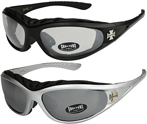 X-CRUZE 2er Pack Choppers 911 Sonnenbrillen Motorradbrille Sportbrille Radbrille mit Polsterung in den Farben schwarz, anthrazit, silber und weiß, 1x Modell 02 und 1x Modell 06, Einheitsgröße