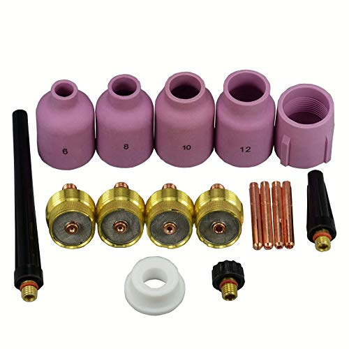 RIVERWELD Corps de Collet pour Diffuseur de Gaz TIG 45V 13N Jumbo Grand Diamètre Buses en Alumine Coupes en Céramique 57N75 57N74 53N88 53N87 53N89 pour SR WP 9 20 25 Torche de Soudage TIG 17pcs