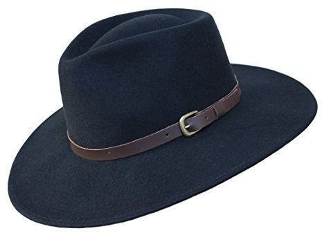 B&S Premium Lewis - Fedora Hut mit breiter Krempe - 100% Wollfilz - wasserfest - Lederband - 54cm Schwarz