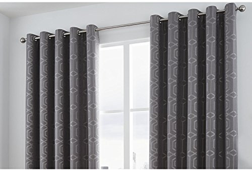Curtina Camberwell Print Eyelet Lined Curtains, Graphite, 66 x 54 Inch