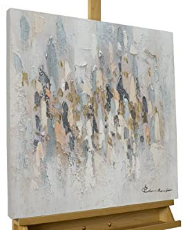 KunstLoft Leinwandbild | 100% HANDGEMALT | 60x60cm | Gemälde 'Nebula mystica' | Abstrakt | Grau Beige | Wandbild Wohnzimmer