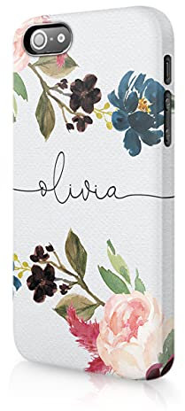 Personalised Compatible with iPhone 5 / 5s / SE 2016 Tirita Hard Case Cover PRINTED GLITTER, NOT REAL GLITTER Floral Flowers Gold Monogram Spring Custom Initials Name Bling