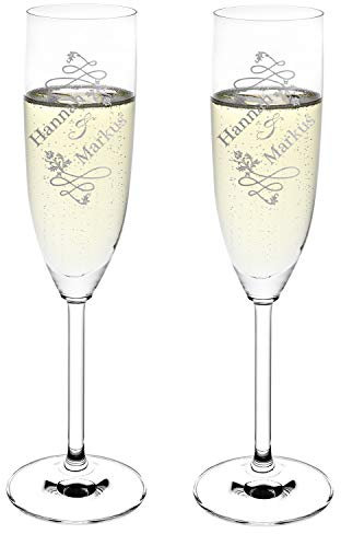 Leonardo 2 Sektgläser mit Gravur Personalisiert - Hochzeitsgläser Hochzeitsgeschenke für Brautpaare mit Name - Geschenkidee zur Hochzeit - Motiv Hochzeitsornament