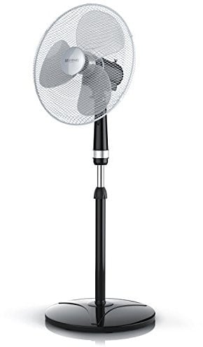 Brandson - Ventilatore a piantana Classico - 42cm Diametro - Oscillazione 80° - 3 Livelli di Potenza - 50W - Elevato Flusso d'Aria - Silenzioso - Argento Nero