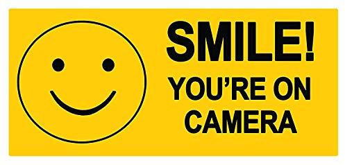 2 x Smile You're On Camera Vinyl Safety Stickers 200mm x 100mm Self Adhesive CCTV Security