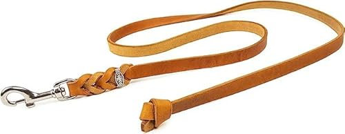 CopcoPet - Hundeleine Cognac aus Premium Rindsleder - Weiche Schleppleine für Hunde mit Chromkarabiner - Geflochtene Fettlederleine ohne Handschlaufe - Hunde Zubehör Made in Germany (1.35m x 8mm)