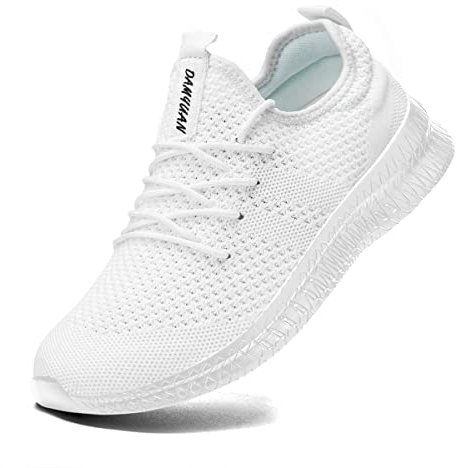 FUJEAK Herren Walkingschuhe Turnschuhe Fitnessstudio Sportschuhe Sneaker Running Tennis Schuhe Freizeit Straßenlaufschuhe Fashion Leichtgewichts Atmungsaktiv Schlüpfen Schuhe Weiß 42 EU