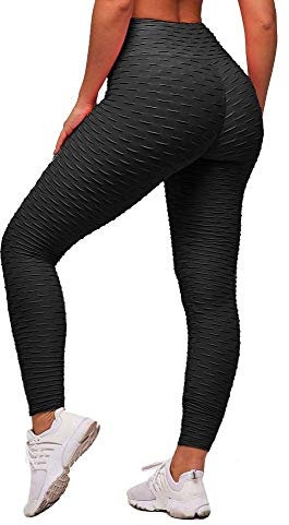 Memoryee Damen Honeycomb Leggings Geraffte Hintern Heben Hohe Taille Push Up Boom Booty Sport Leggings mit Bauchkontrolle Plus Größe Blickdichte Dehnbare Gym Yogahosen/Schwarz/4XL