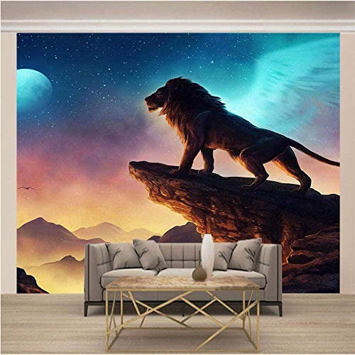 ZZXIAO Animal Lion Bleu 3D Photo Papier Peint Murale Motif Papier Peint Non-Tissé Papier Peint Animal Mur T Papier Peint 3D Salle de séjour Chambre à coucher Salle de séjour Mural enfant-350cm×256cm