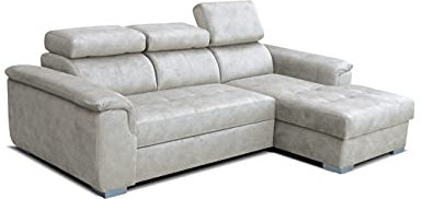 Robin Silver Ecksofa mit Schlaffunktion Bettkasten 3 Verstellbare Kopfstützen Sofa L-Form Schlafsofa Freistehende Eckcouch Schlafcouch Wohnzimmermöbel Wohnlandschaft Rechts Beige