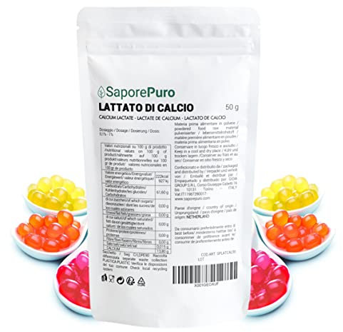 Saporepuro Lactato de calcio en polvo 50 gr - Ideal para esferificación en cocina molecular
