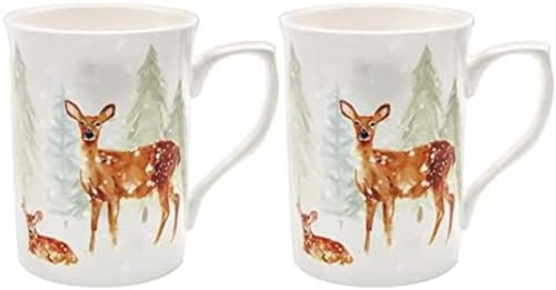 The Leonardo Collection LP52751 Christmas Forest Family Deer Mugs (Set of 2), Fine China, Boxed