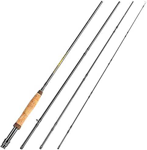 Sougayilang Fliegenfischrute 4-teilig, leicht, Ultra-tragbar, für Forellen, Lachs, Sonnenfischen, Outfit, Reiseangeln, Schwarz