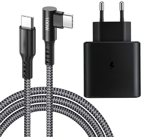 Chargeur Rapide USB C 45W Adaptateur Secteur Ultra Rapide pour Samsung Galaxy S25 S24 S23 S22 S21 Ultra S25+ S24+ S20FE, Tab S10 S9 S8 S7 + Ultra, avec Câble de Charge en Nylon de Type C 100W 2M
