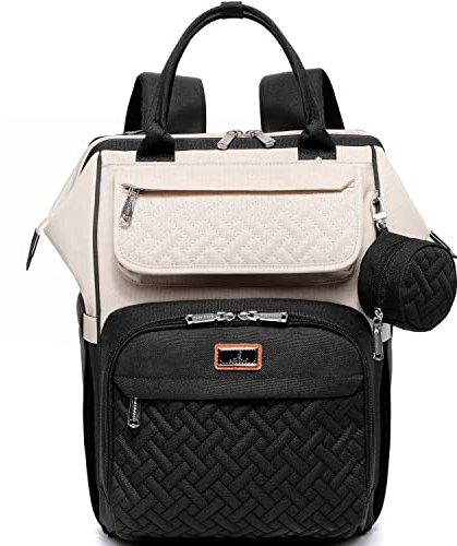 BabbleRoo Diaper Bag Backpack, Multifunction Nappy Changing Bag with Changing Pad, Stroller Straps & Pacifier Case, Unisex Stylish Travel Back Pack for Moms & Dads – Apricot & Black