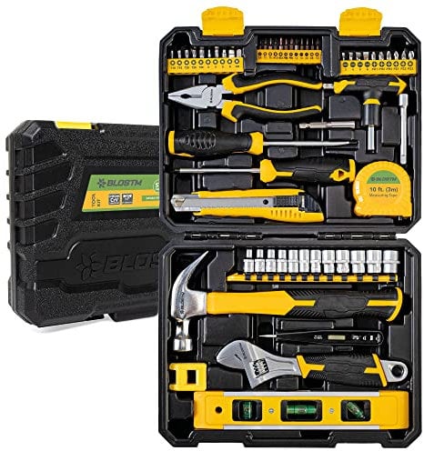 BLOSTM Kit di attrezzi da 57 pezzi – Set essenziale di utensili manuali per riparazioni e manutenzione fai da te in casa/ufficio/garage – Include custodia portatile
