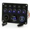 GIDREN Interrupteur à Bascule d’allumage Marine 5 interrupteurs étanche avec voltmètre numérique 4,2 A Double Chargeur USB Prise Allume-Cigare (BLEU)