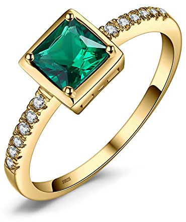 JewelryPalace Quadrat Simulierter Grün Smaragd Ring Verlobungsring Damen, Grün Schmuck Set, Ring Silber 925 Damen Ring mit Stein, Damenring Solitär Silberring 925 Ringe Frauen Zirkonia Vergoldet 50