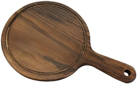 Tablett Rundes Tablett Grill Westernfutter Käse Steakteller Griff Pizzateller Brot Desserttablett (Farbe: Braun, Größe: 22,9 cm)