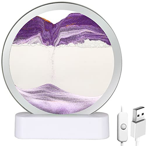 Sablier 3d Lampe Decoratif, Peinture De Sable Fluide Images De Sable Rotatives 3d Dynamiques, Art De Sable Mobile, Cadre En Verre Rond, Image De Sable, DéCoration De Sablier De Paysage Naturel 7