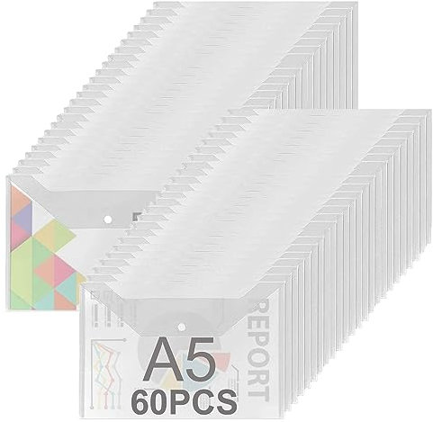SENENQU Lot de 60 Pochette Plastique Document A5, Pochettes Classeur en Plastique A4 Transparente, Porte Document, Chemise Plastiques Transparents