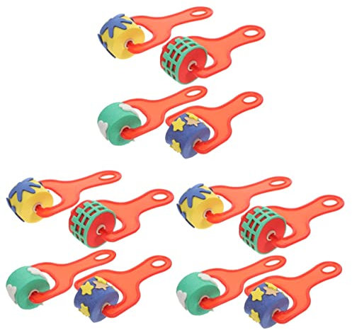 Operitacx Tampon Éponge 12 Pièces Rouleaux Joint De Roue Océan Jouets Triangle Grip Rouleau Amusant Rouleau Brosse PP Rouge Bébé Peinture Pinceaux