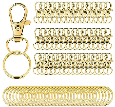 XPEX 100 Pezzi Moschettone Portachiavi,Anello Portachiavi,Anelli Portachiavi,Portachiavi Fai Da Te,Ganci Portachiavi,Portachiavi A Clip Ganci A Vite Lanyard Moschettone Con Anelli Separati (oro)