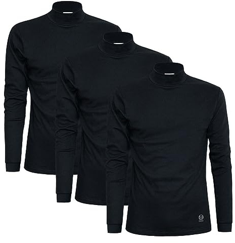 Sergio Tacchini Pull à col roulé pour Hommes Chaud Coton Pull Demi-col, Lot de 3 Noir XXL
