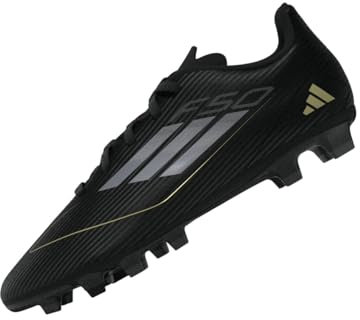adidas Unisex-Child F50 Club Flexible Ground, Black/Iron Metallic/Gold Metallic, 5.5 Big Kid