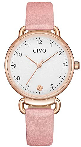 CIVO Damenuhr Lederarmband Armbanduhr Damen: Analog Uhren Damen Rosa - Geschenke für Frauen