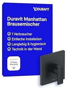Duravit Manhattan Duscharmatur Unterputz für 1 Verbraucher mit Umstellventil, Einhebel-Brausemischer mit Keramikmischsystem, Schwarz Matt