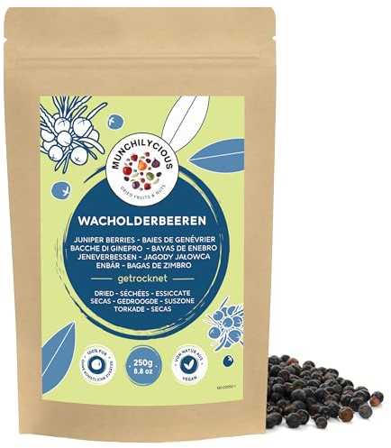 Munchilycious Bacche di Ginepro Essiccate 250g, Ginepro Bacche Intere senza Zuccheri, Frutta Secca