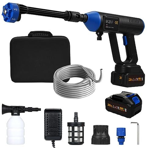 Mulcort Idropulitrice manuale ad alta pressione portatile potente pulitore 50 bar/725 PSI 350 W idropulitrice senza fili con 2 batterie ricaricabili 1500 mAh*10, motore brushless
