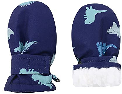 Durio Fäustlinge Kinder Skihandschuhe Winddicht Warme Winterhandschuhe Ski Handschuhe für Jungen und Mädchen Skifahren Blau Dinosaurier 1-2 Jahre(Tag Size S)