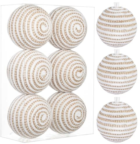 6er-Set 10 cm Weihnachtskugel Garn Christbaumkugeln Christbaumschmuck Christbaumkugeln für Weihnachtsdekoration, Dekorationsbälle, Halloween-Deko, Weihnachtsbaum, Neujahr Party Decor, Khaki Weiß