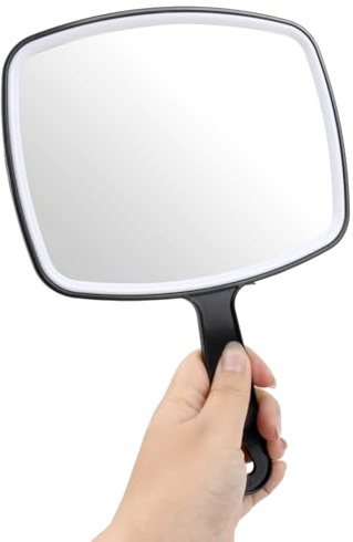 Dibotell 1 Stück Handspiegel Makeup-Spiegel mit Griff Kosmetikspiegel Friseursalonspiegel Großer Rasierspiegel Quadratisch für Büro, Friseurläden, Friseursalons, Zahnarztpraxen, Schwarz 18.8×26.4cm