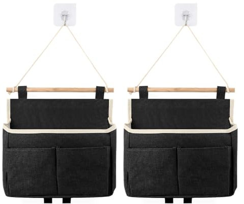2 Stück Hängeorganizer, Hohe Kapazität Zusammenbaubar Hängeaufbewahrung Tür Organizer Hängeorganizer Bad mit 2 Haken, Faltbares Leinen Wand Organizer Hängend für Zuhause Büro Schlafsaal Bad (Schwarz)