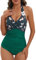 Viloree Costume da bagno intero da donna, con allacciatura al collo, scollo a V, schiena scoperta, push-up, modellante, verde scuro, S