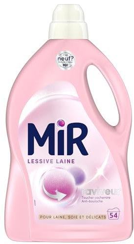 Mir - Lessive Liquide - Lessive Laine - Main & Machine - Raviveur - Formule Unique 3en1 - Douceur - Fibres - Tenue - Toucher Cachemir - Anti-Bouloche - Pour Laine - Soie - Délicats - 54 Lavages