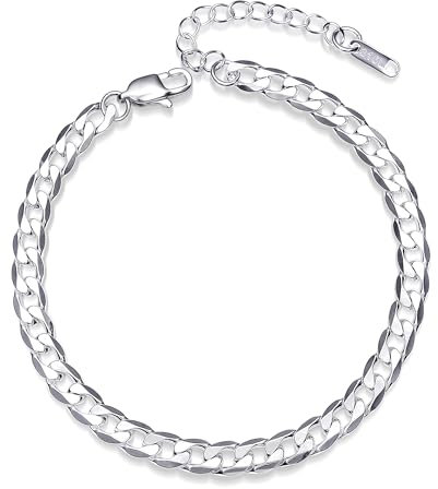 ALEXCRAFT Bracelet de Cheville Femme Acier Inoxydable Chaine De Cheville Acier Inoxydable Argent Bracelet Pied Femme 6mm/22+5cm